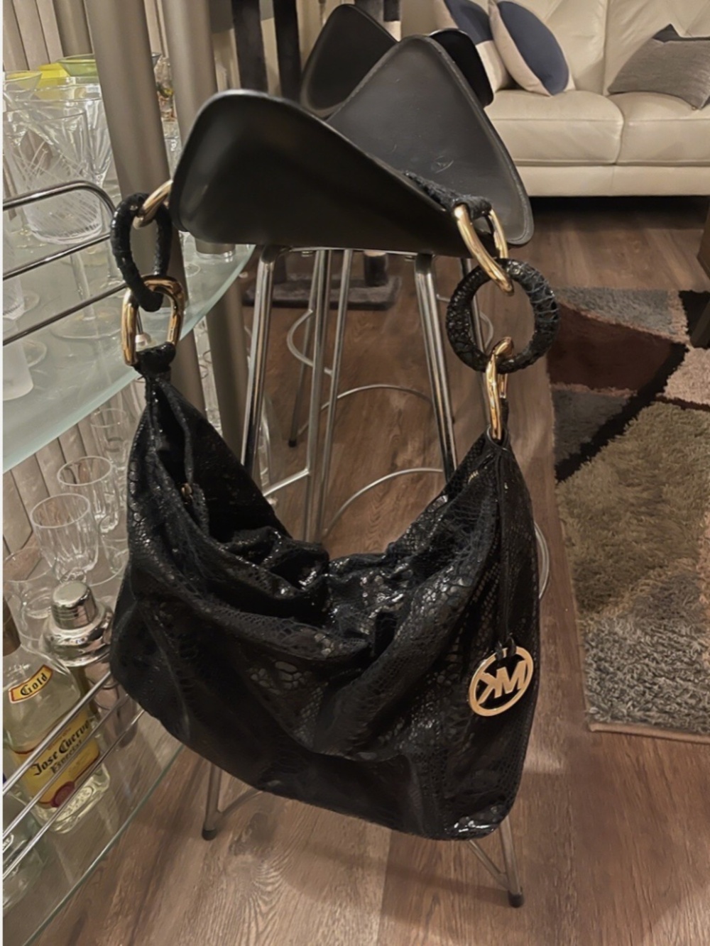 Michael Kors Black Hobo Bag with Gold Ring Hardware